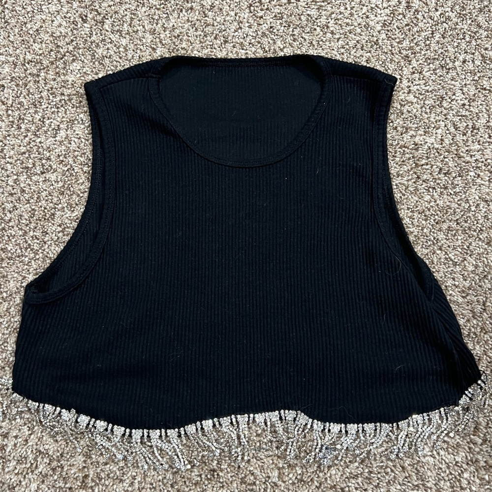 Black Sparkly Cropped Tank Top